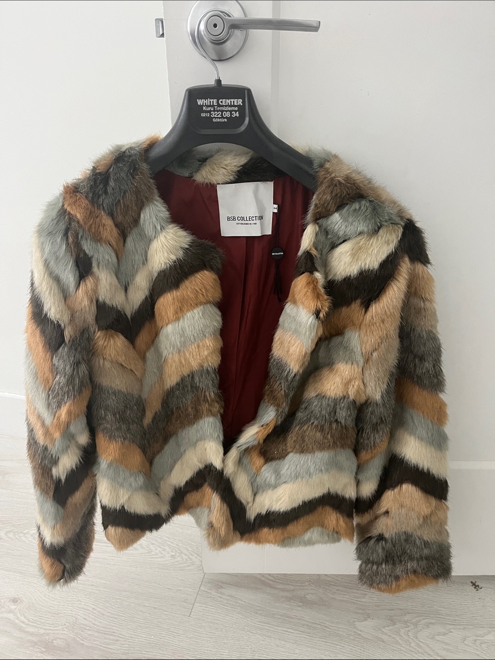 BSB Collection Multicolor Chevron Faux Fur Teddy Jacket